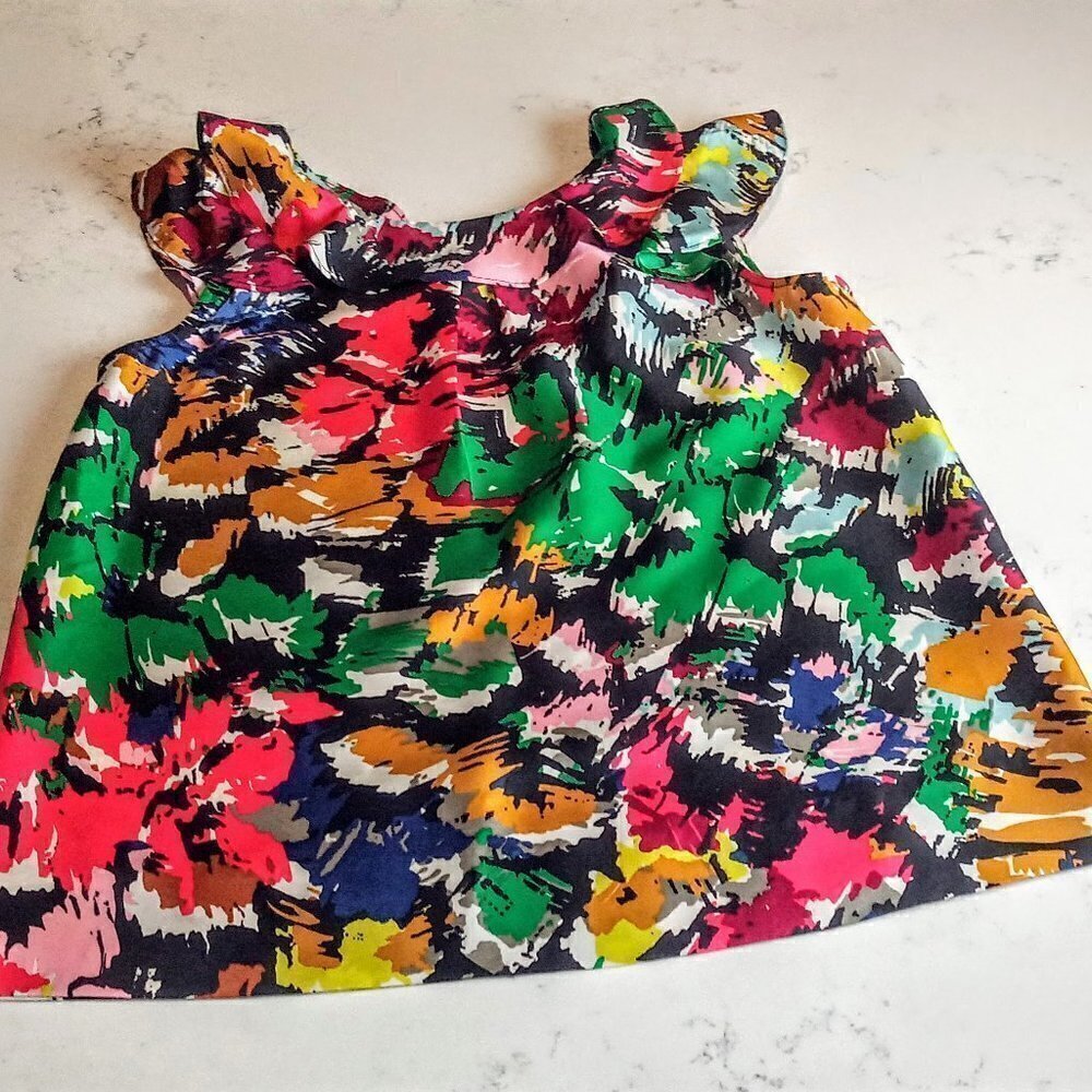 J. Crew Abstract Print Multicolor Ruffle Silk Top - Picture 4 of 7